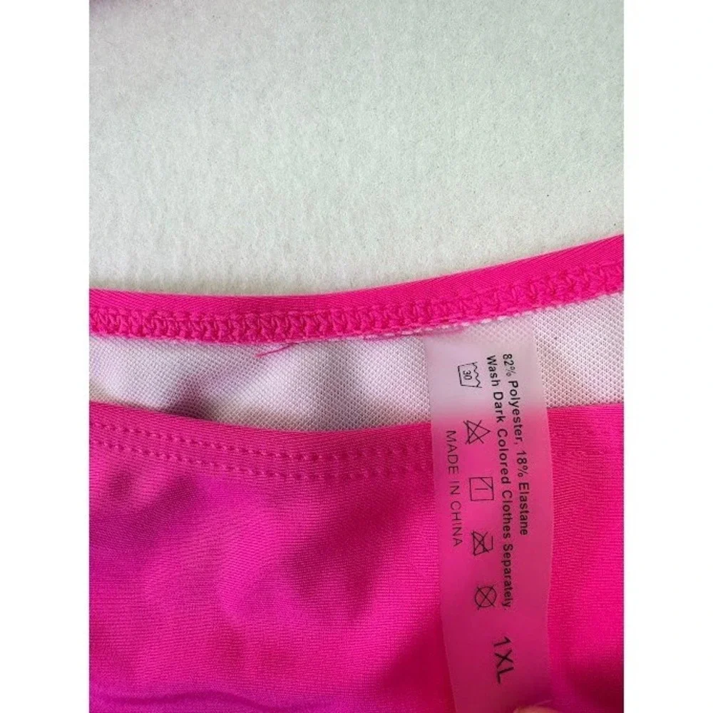 Shein Bikini Set‎ Women 1XL Hot Pink Excellent Triangle High Cut O-Ring